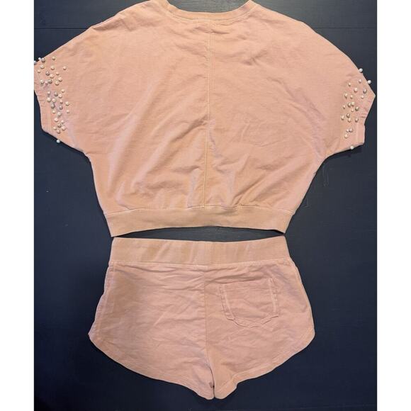 Anthropologie Mustard Seed Two Piece Set Pearl Beading S Crop Top / M Shorts - Picture 9 of 16